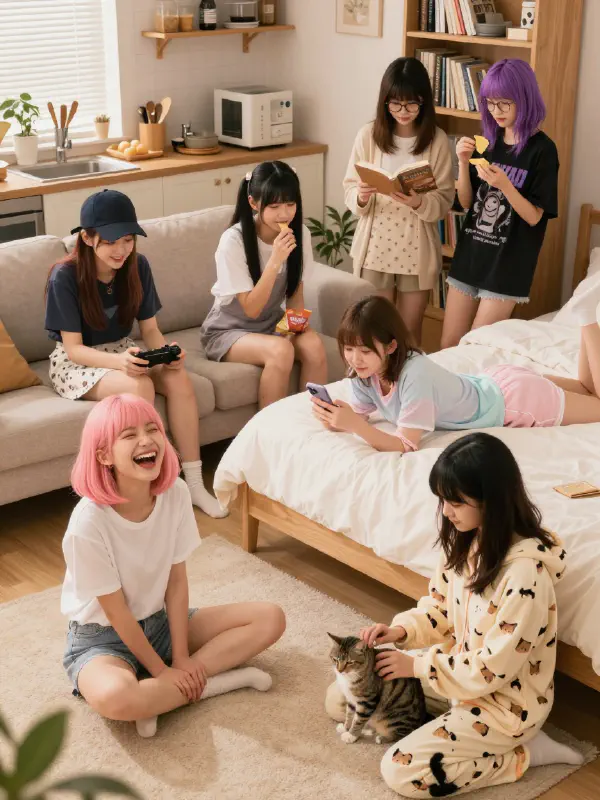 写实客厅动漫少女派对