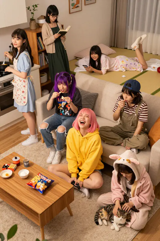 写实客厅动漫少女派对