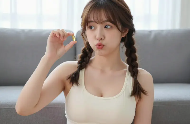 簡約居家風：手持膠囊的俏皮少女