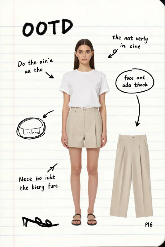 手繪塗鴉風格的 OOTD 時尚拼貼