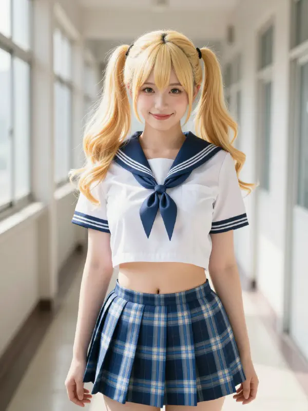陽光走廊裡的Kogal風格女孩