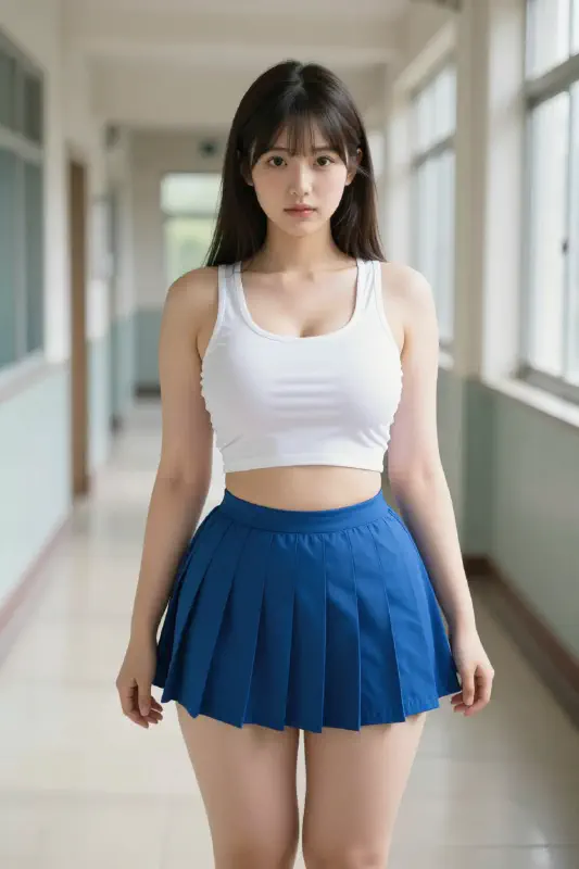 陽光走廊裡的運動風女學生