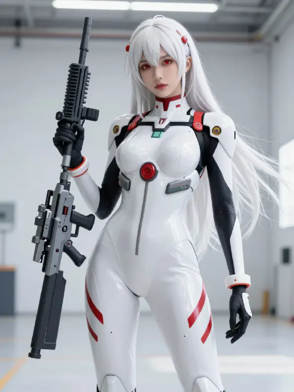 身穿機械戰甲的白髮少女