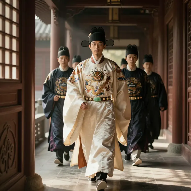 Rembrandt-lit Ming aristocrat cinematic still