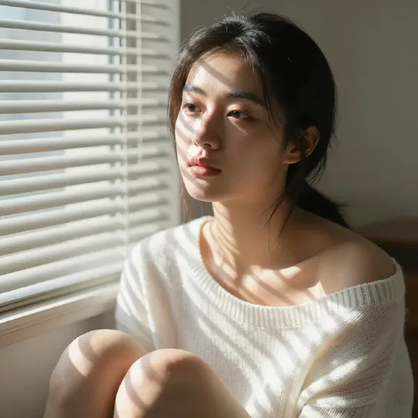 Natural Light Portrait with Window Blind Shadows