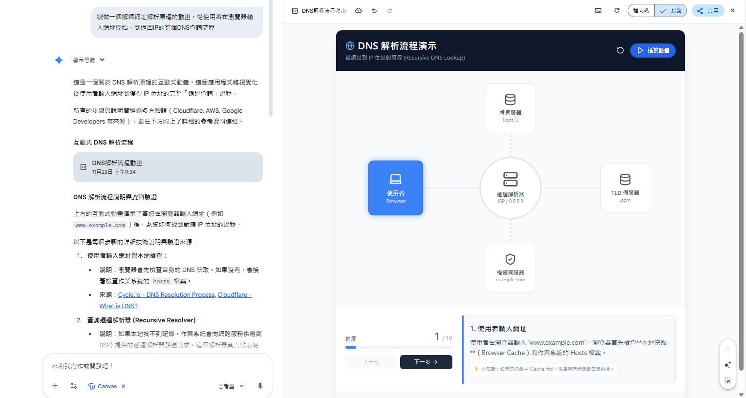 Canvas 生成的 DNS 動畫演示