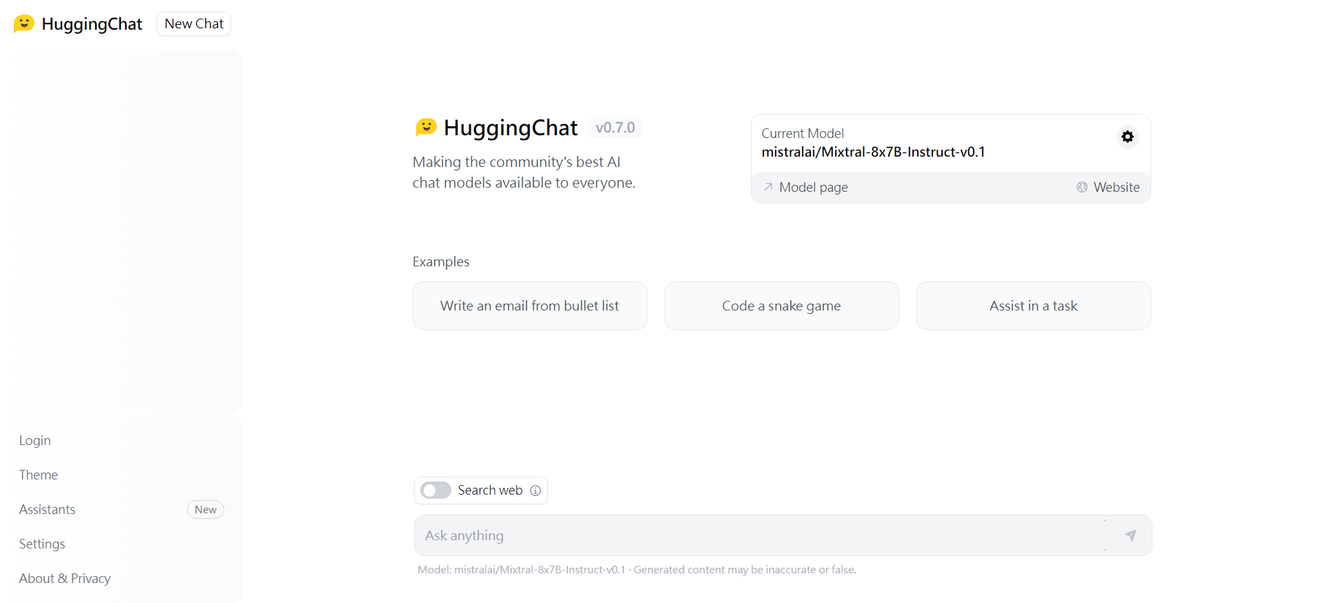 HuggingChat介面