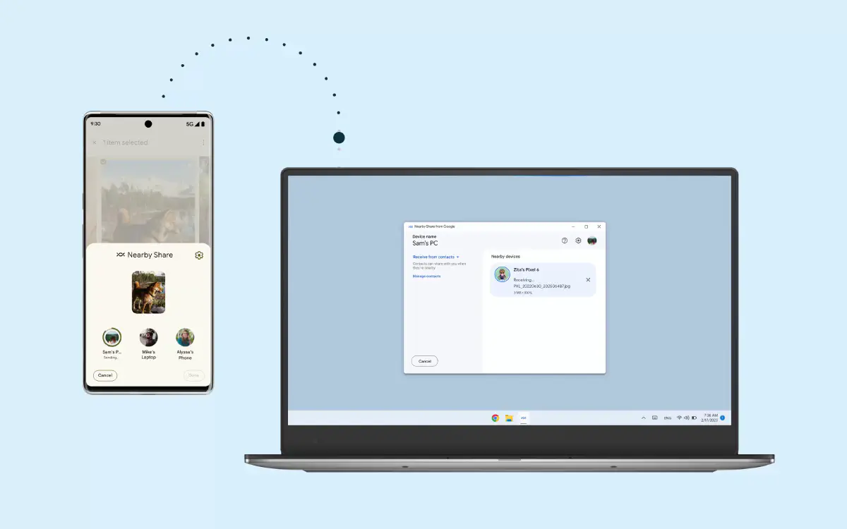 文章 Android版AirDrop【鄰近分享】　現已支援Windows PC｜Nearby Share for Windows 正式釋出　超方便跨裝置傳檔 的特色圖片