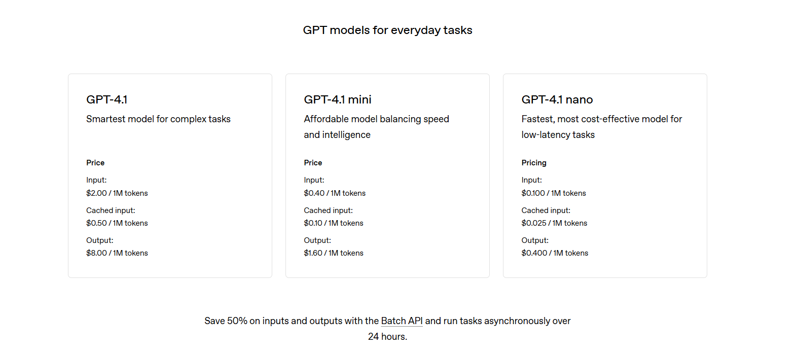 GPT-4.1 系列模型分級與定價策略