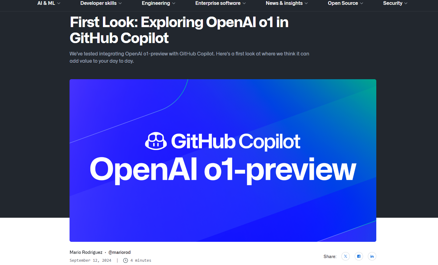 GitHub Copilot 已經開始測試支援 o1（Source：GitHub）