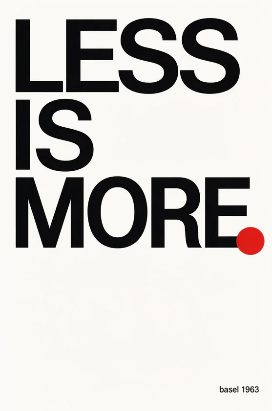 TE2_swiss_poster · Helvetica粗無襯線（LESS/IS/MORE／basel 1963）